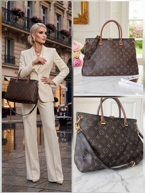 Louis Vuitton Pallas MM Monogram Black Leather Tote 2 Ways Handbag 2015 PRISTINE